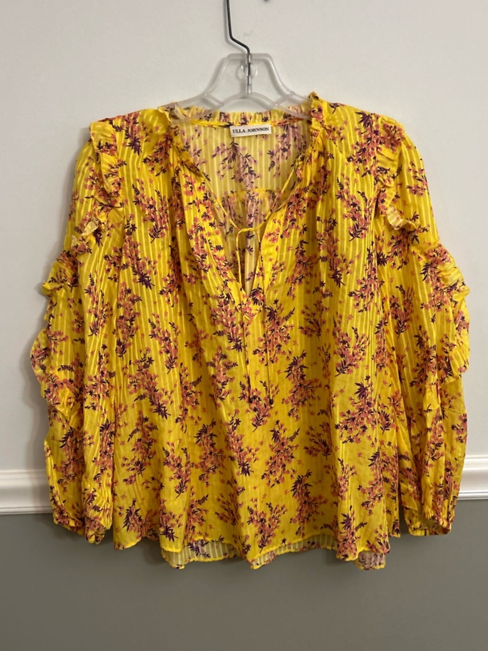 Ulla Johnson Manet Yellow Floral Ruffle V-Neck Sunflower Blouse Size 0